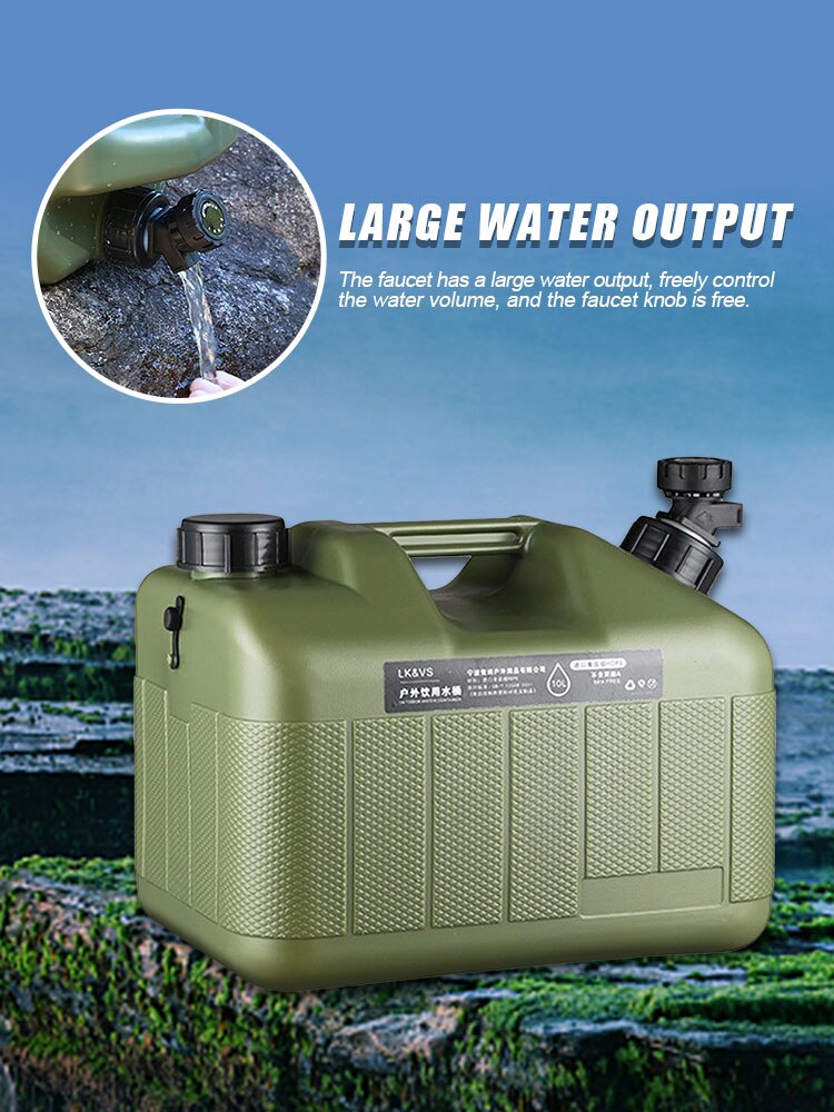 10L Outdoor Hiking Camp Water Bucket Portable Car Driving Water Tank Container Large-caliber Camping Water Canister With Faucet