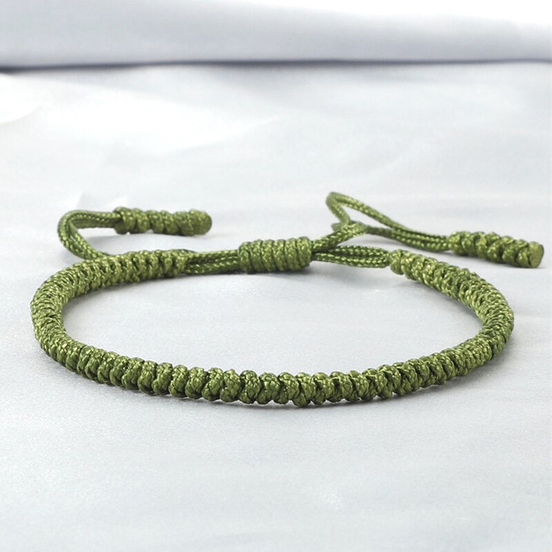 Pulsera budista tibetana para hombre y mujer, brazalete ajustable con nudo de cuerda verde hecho a mano, joyería hecha a mano