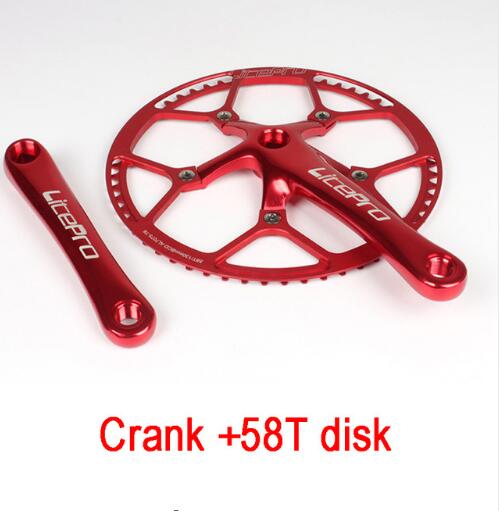 Litepro sykkel kranksett integrert enkelt kranksett krank 45t 47t 53t 56t 58t bcd 130mm for sammenleggbar sykkel sykkel kranksett 170mm: 58t røde