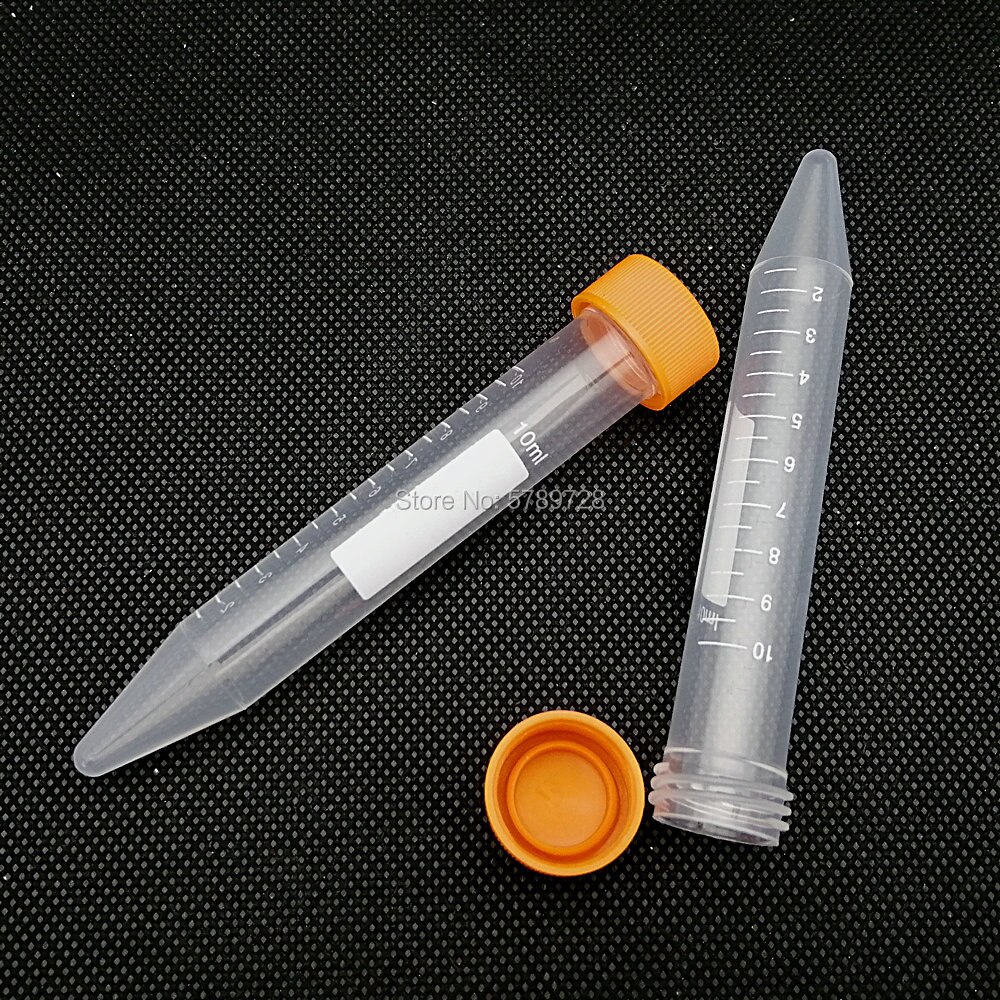 Tubo de centrífuga transparente de plástico con escala, tubo de centrífuga de fondo cónico con cubierta de rosca colorida, 10ml, 100 Uds.