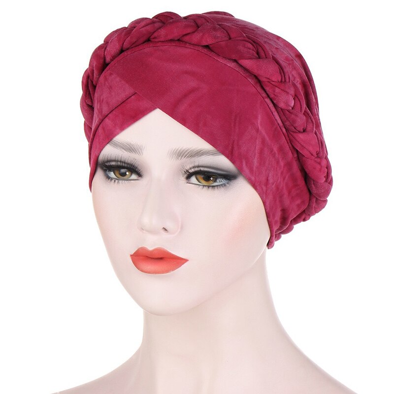 Chapeau pour femmes, couvre-chef arabe, couvre-chef islamique, Turban, Hijab musulman, bonnet tressé de couleur intérieure, Hijab: Rose Rouge