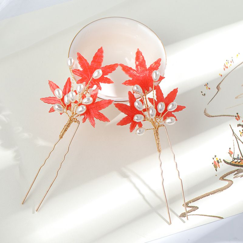 Maple Leaf Hair Stick Hair Accessories for Women Hanfu Hairpin: 1 pair