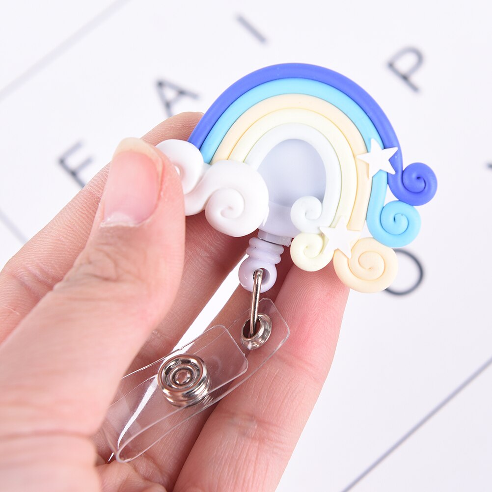 1Pcs Schattige Kleine Tag Kaarthouder Reel Voor Card Leuke Lolly Regenboog Intrekbare Badge Reel Id Card Clip Id badge