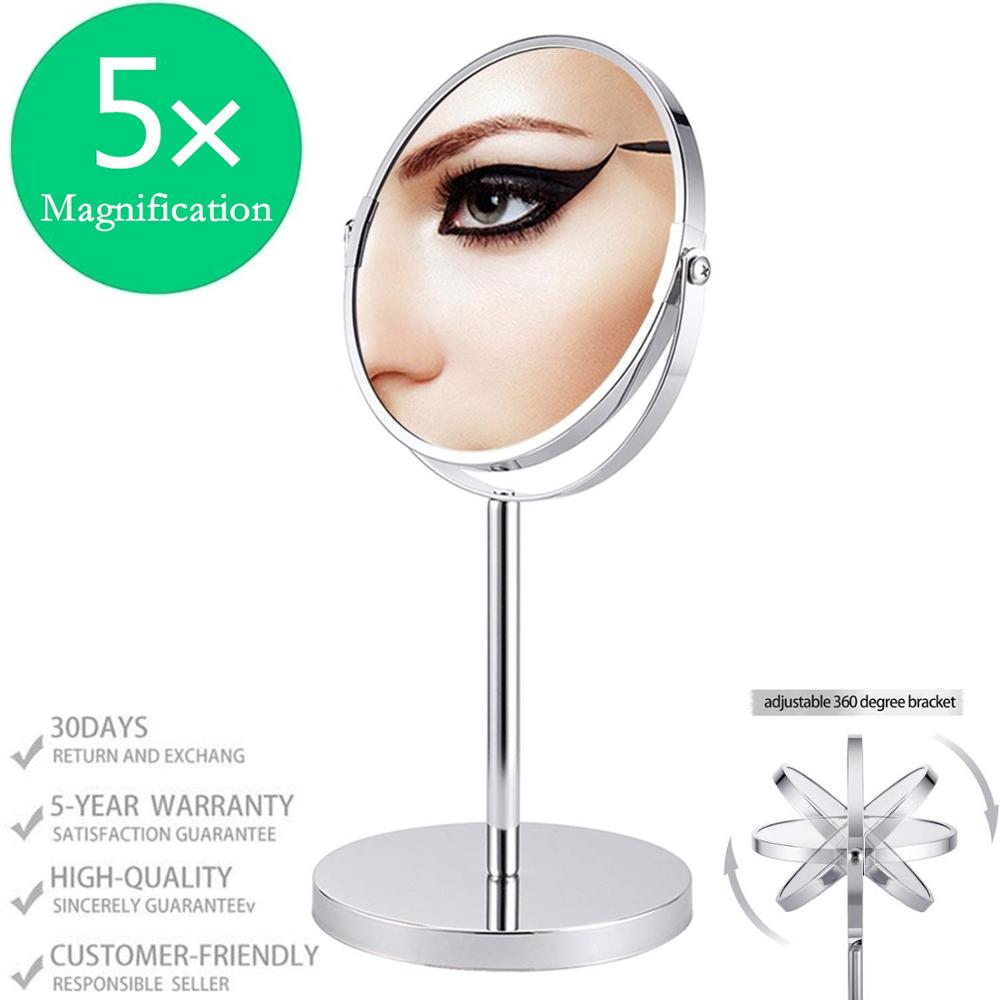 Miroir de maquillage à Double face, grand miroir de table rotatif de 6.7 pouces, pour toilette cosmétique: 1X-5X Chrome