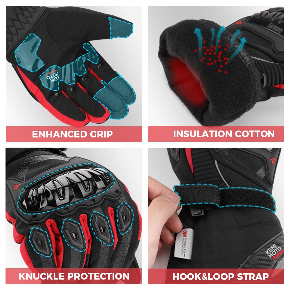 KEMiMOTO Waterproof Winter Motorcycle Gloves Touch Screen Motorcross Windproof Protective Winter Gloves Men Guantes Moto Luvas