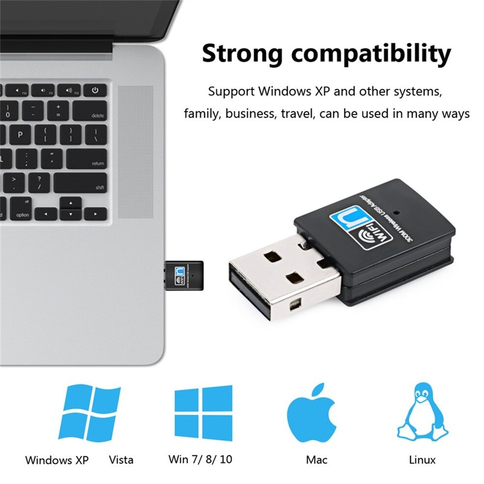 Adattatore WiFi USB LccKaa 300Mbps 2.4GHz USB 2.0 WiFi Dongle 802.11 n/g/b scheda di rete Wireless per Computer Desktop portatile