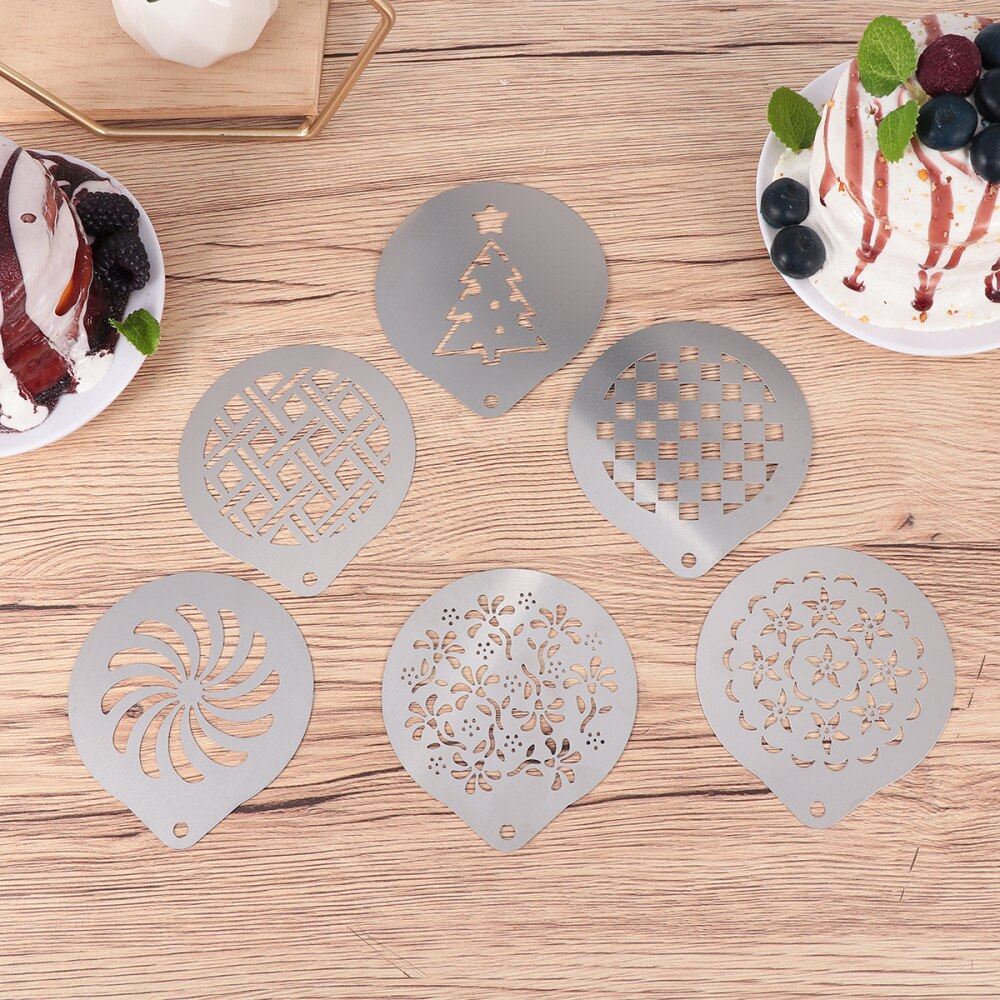 1 Set of 6pcs Coffee Stencils Stainless Steel DIY Cappuccino Latte Milk Foam Art Template Printing Model (Assorted Style 1)
