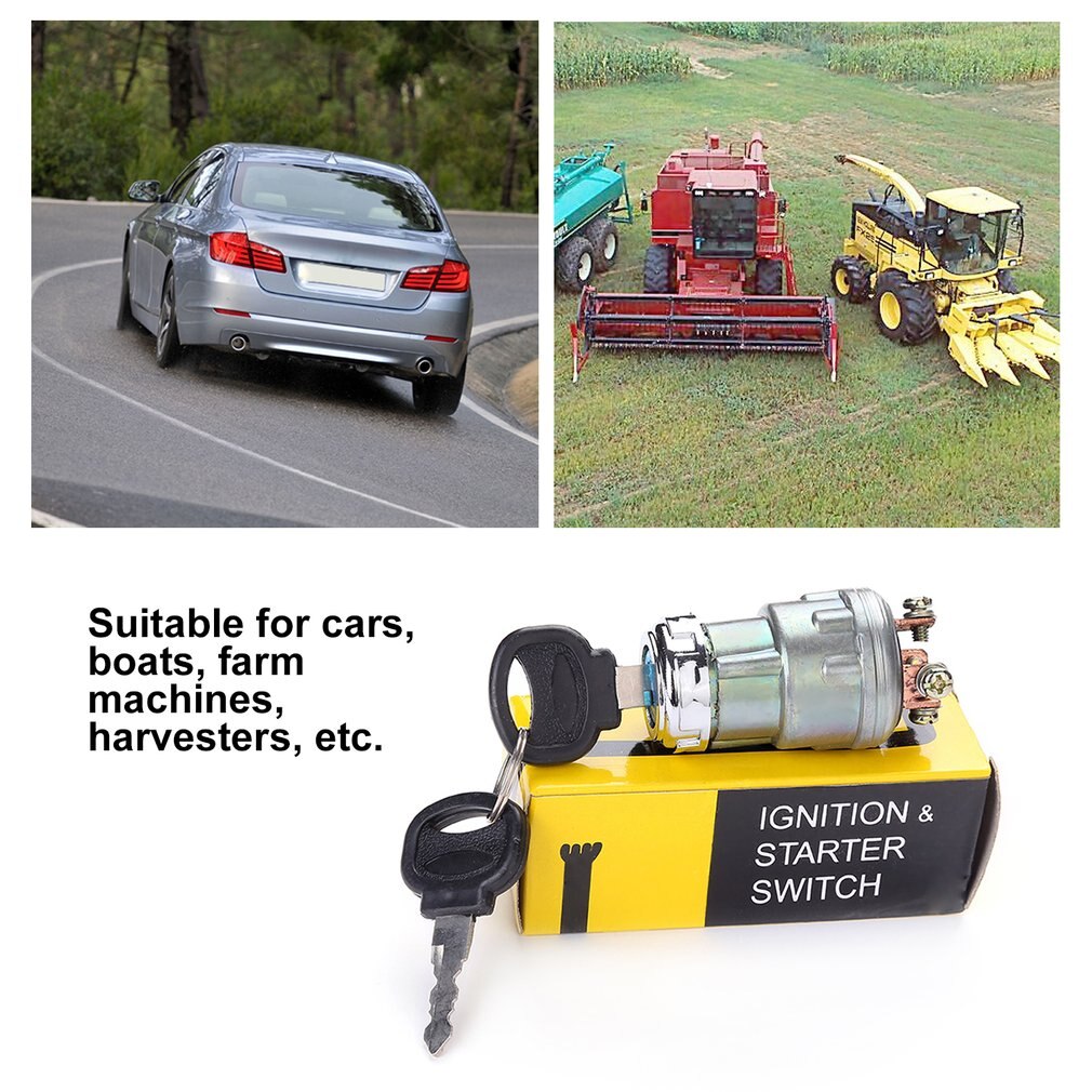 Universal Car Boat 12V 4 Position Ignition Starter Switch with 2 Keys for Petrol Engine Farm Machines Harvesters Supplies