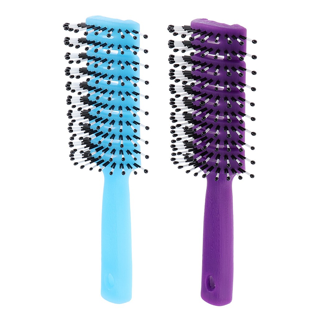 Cepillos de pelo con ventilación antiestática púrpura y azul para extensiones de cabello y pelucas