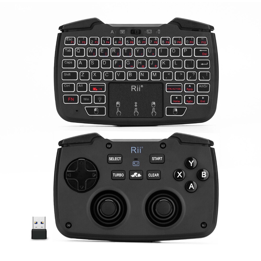 Rii RK707 Game Controller 2.4GHz Wireless Keyboard Mouse Combo w/ Touchpad White Backlit Turbo Vibration Function for PS3 TV Box: Default Title