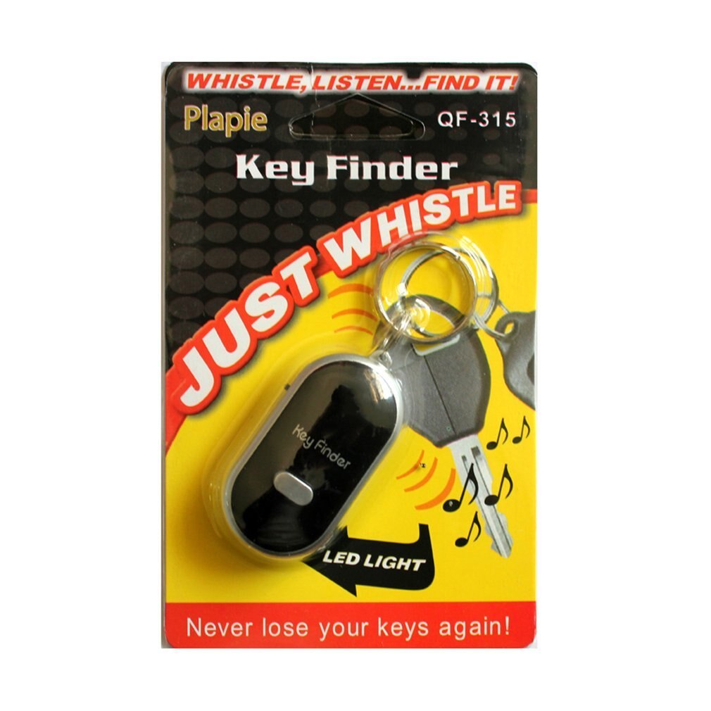 Anti-Lost Key Finder Led Fluitje Knipperende Piepend Geluid Controle Alarm Anti-Verloren Key Locator Finder Tracker Met sleutelhanger: black