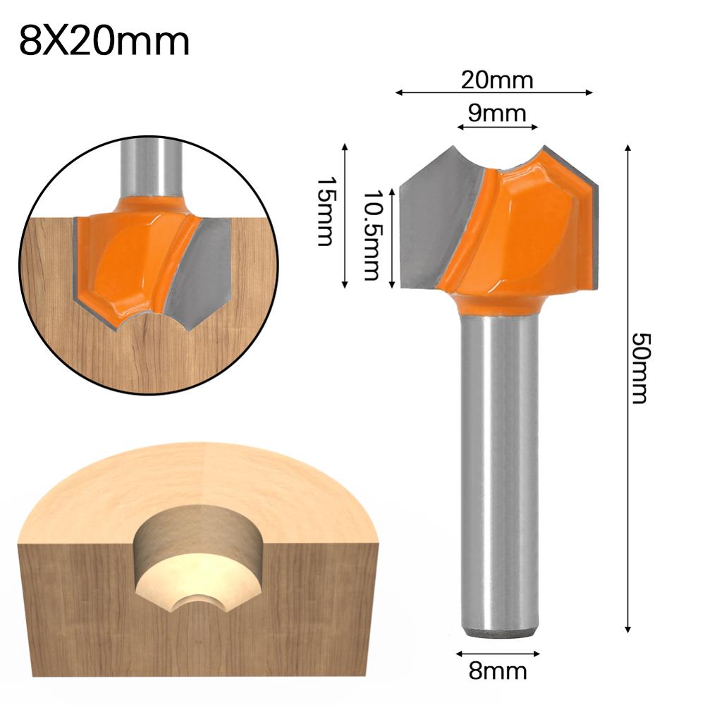 8mm Shank Grade Double Arc Dragon Ball Bit Round Over Router Bits For Wood Woodworking Engraving Cutter: 8X20mm