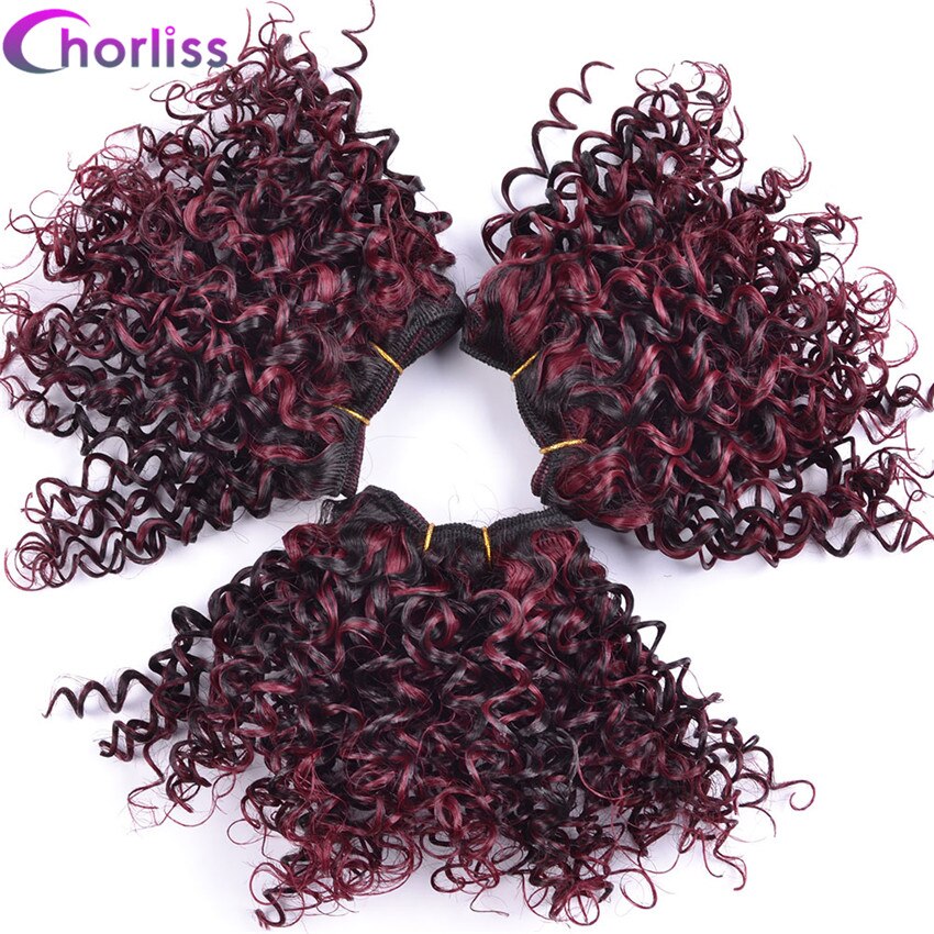 Chorliss 8 "afro kinky tukka kudonta synteettisten hiusten pidennykset ombre viininpunainen kutoa virkkaa hiukset kuteen 105g/ erän 3 kpl / erä