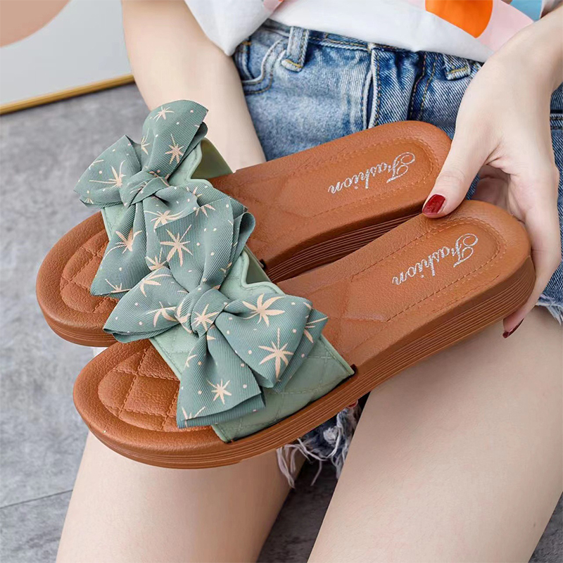 Dames 2024 Zomer Britse Stijl Zachte Onderkant Vlinder Dauw Teen Anti Slip Cool Slippers Voor Vrouwen Één Lijn Slepen Schoenen: Blauw / 36