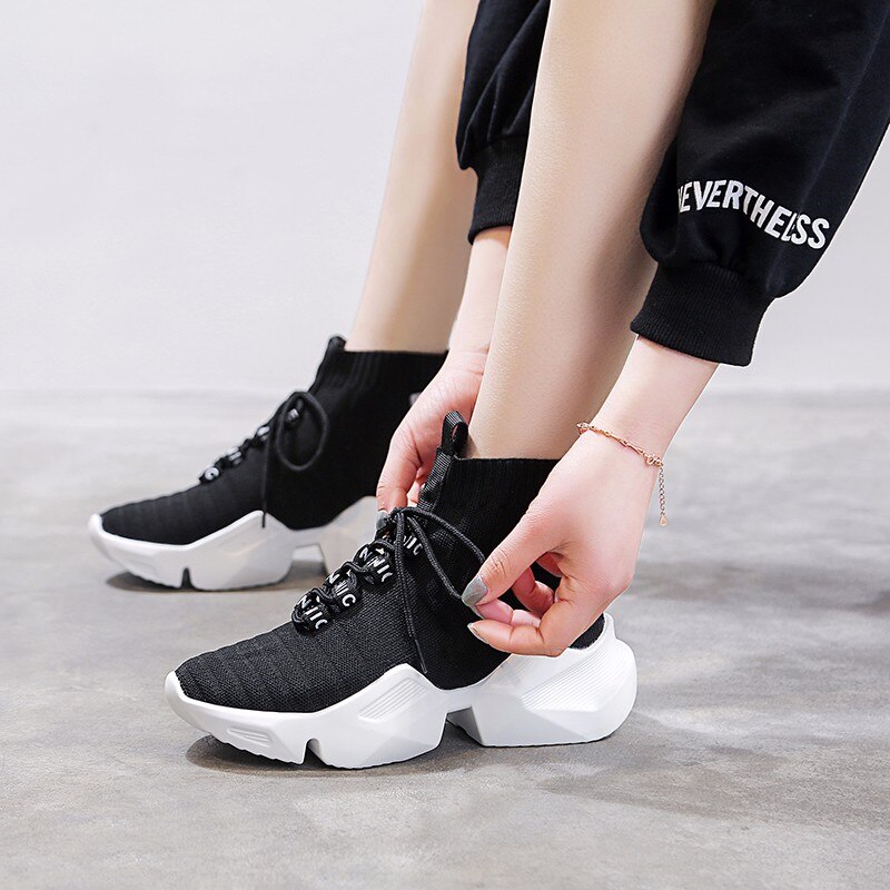 Forår high-top platform sko kvinder chunky sneakers air mesh casual kvinder sko hvide sneakers sok sko kvinde