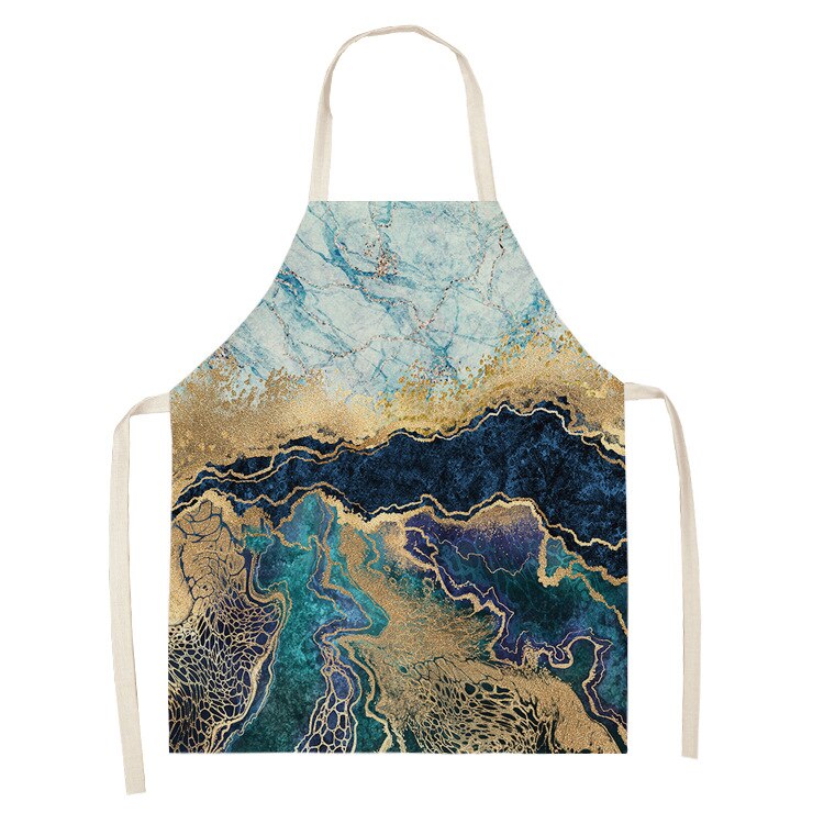 1Pcs Marmer Patroon Gedrukt Cleaning Art Schorten Thuis Koken Keuken Schort Kok Dragen Katoen Linnen Volwassen Slabbetjes 53*65Cm WQ0110: 2WQ-WQ0110-11