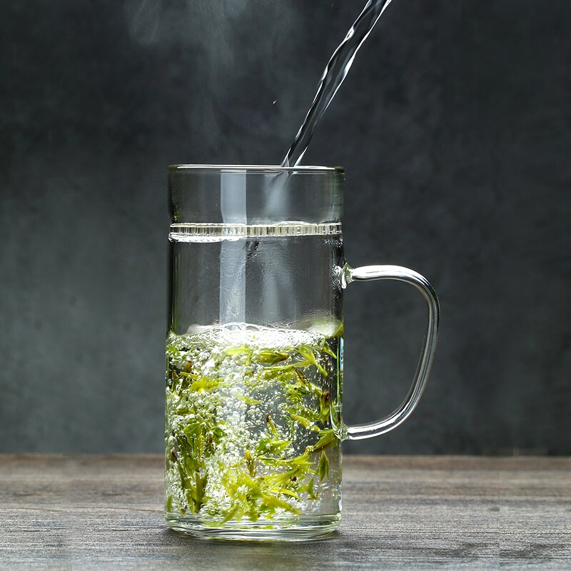 filter tea mug with handle glass single layer thick transparent glass with filter office tea cup