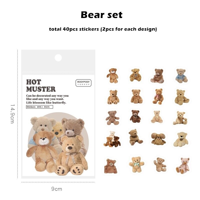 40pcs Muster Stickers Set Tulip Daisy Rose Flower Bear Angel Post Note Sticker DIY Decoration Adhesive Diary A6184: Bear set