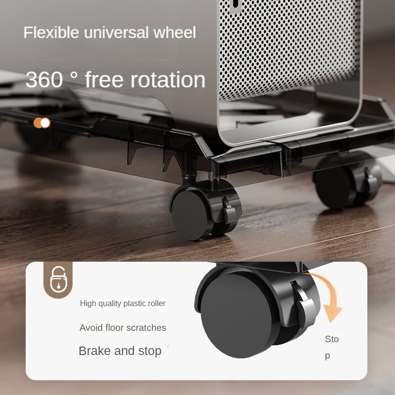 1pc ABS Desktop Computer Tower Stand, Adjustable Mobile CPU Holder with Rolling Wheels, Home Office Universal Platform Bracket