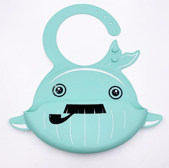 Waterproof silicone babies eat baby bib children stereoscopic eating and bib large children saliva round disposable: Lake blue