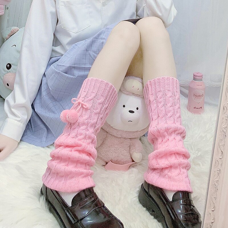 Winter Women Leg Warmers Loose Socks Wool Ball Knitted Foot Cover Warmers Korean Style Sweet Girl Lolita Cosplay Knee High Socks