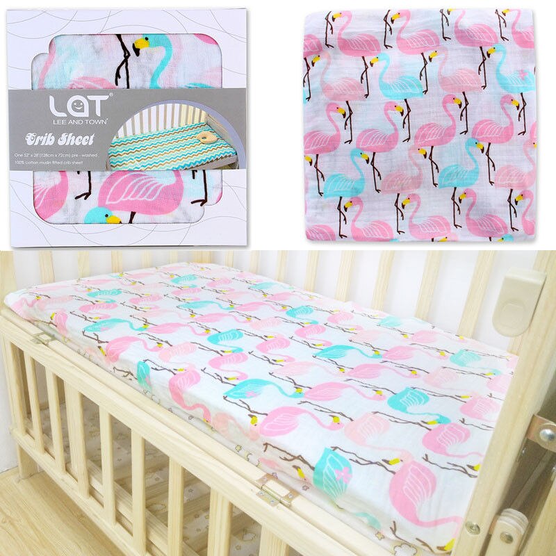 Bomuld krybbe lagen blød åndbar baby seng madras dække tegneserie nyfødt sengetøj til barneseng størrelse 130*70cm: Lyserød flamingo
