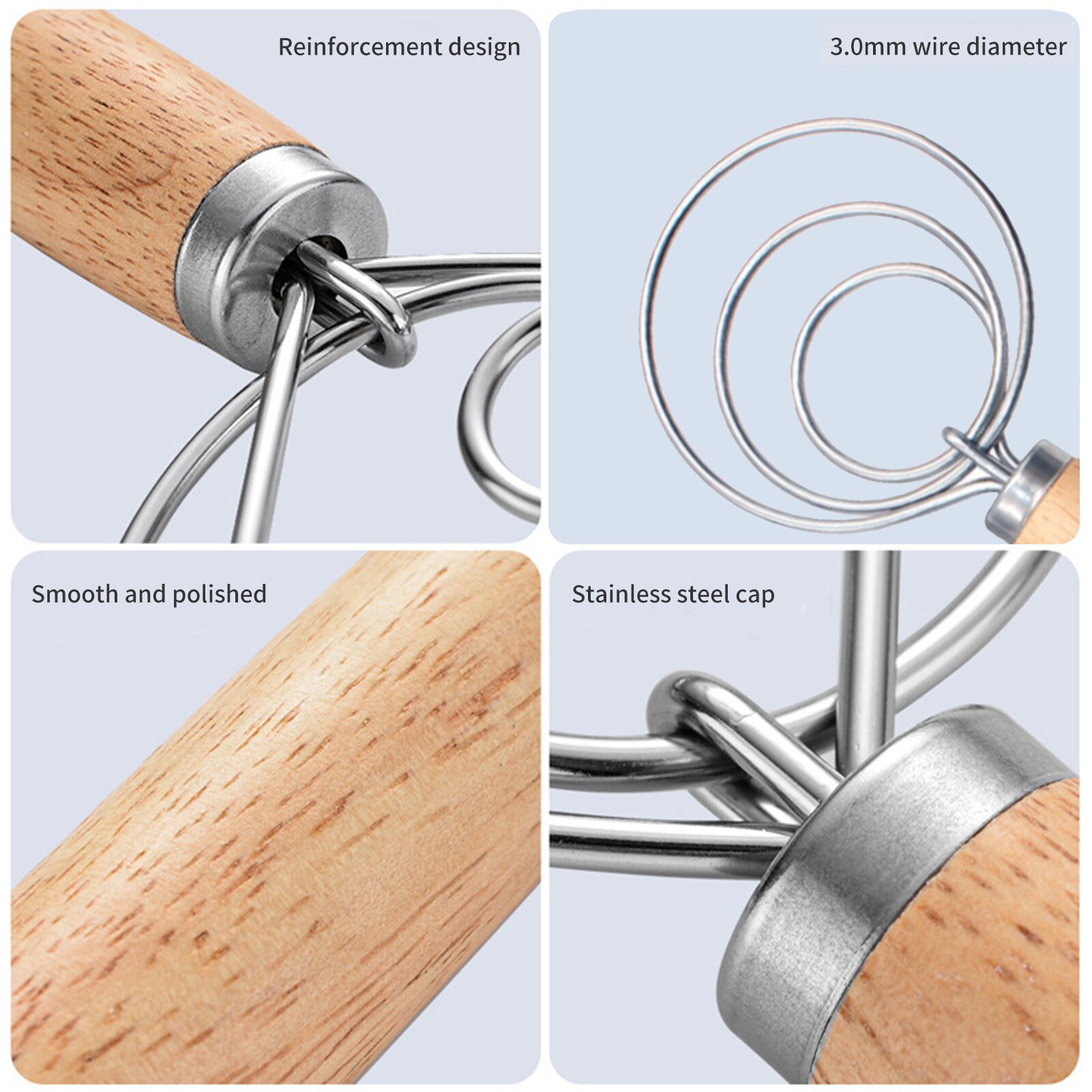 DIY Bread Making Tools Set Danish Dough Whisk+ Egg Beater Flour Coil Agitator Whisk Stick Oak Wood Handle Blender