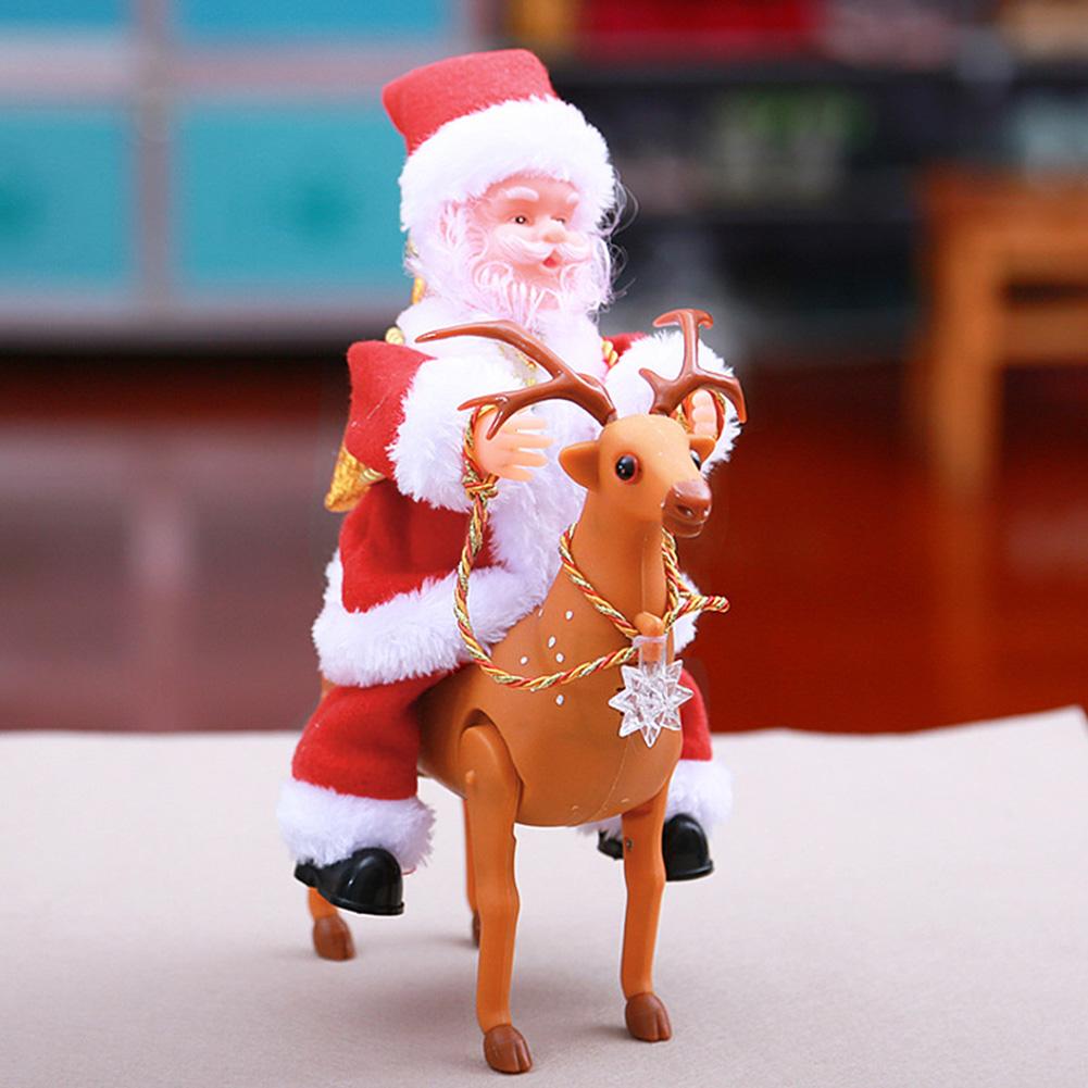 Santa Claus Riding Deer Doll Electric Music Kid Toy Xmas Decor Ornament Creating Cheerful Beautiful Atmosphere Toy