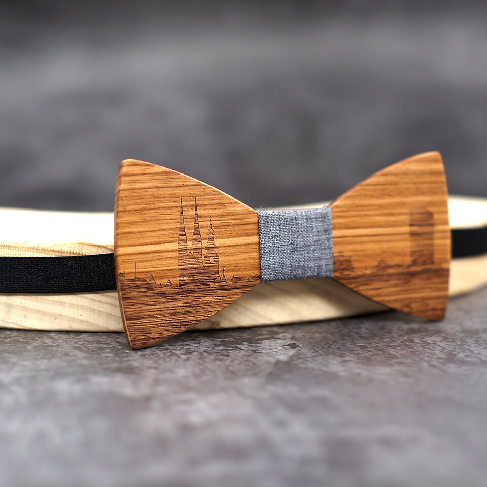 Mahoosive-pajaritas de madera hechas a mano para hombre, conjunto de corbatas de madera, corbata de mariposa, corbatas Skyline para hombre, gemelos, pañuelo, novedad