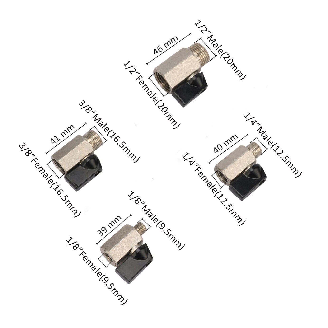 1/8" 1/4" 3/8" 1/2" Threaded Mini Brass Ball Valve BSP Male To Female Air Compressor Valves Water Gas Oil Shut Off Valve