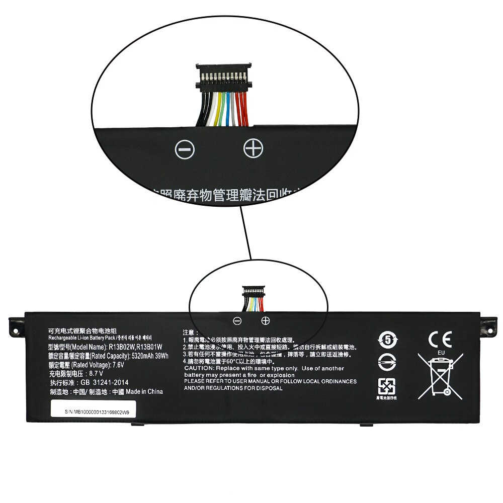 Batería de ordenador portátil R13B01W para Xiaomi Mi Air, Serie de 13,3 pulgadas, Tablet PC, 7,6 V, 39WH, R13B02W, SHUOZB