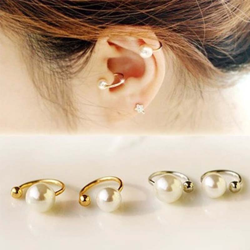 No Pierced Non-piercing Simulated Pearl Earring Earcuff Ear Triangle Clip-on Clip Earrings For Women Jewelry