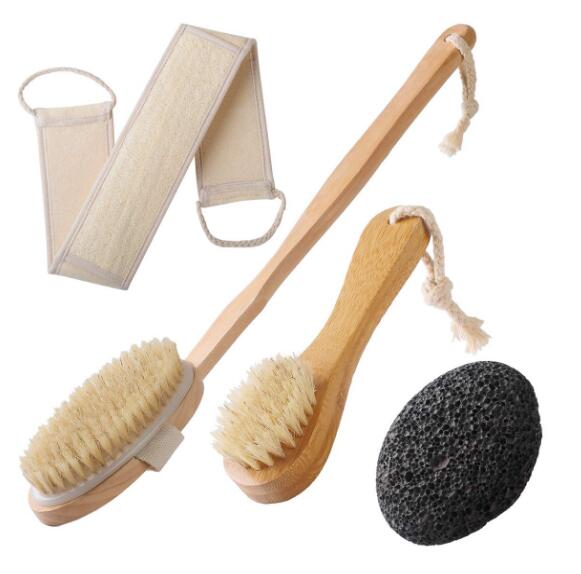 TREESMILE Wooden Bath brush Long Handle Wooden Back Massage Bath Brush Body Clean Brush Natural Bristle Body Dry Brush D30: Suit 1