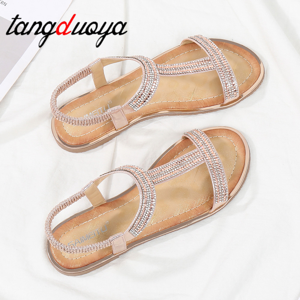 Kvinder sandaler kvinder sko flade sandaler kvinder rhinestones sandaler dame sko sommer strand sandalier kvinde sko store størrelser