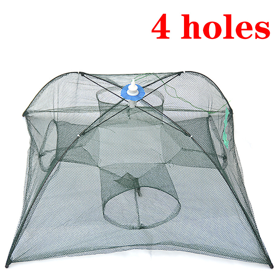 Strengthened 4-8 Holes Automatic Fishing Net Shrimp Cage Nylon Foldable Fish Trap Cast Net Cast Folding Fishing Network Outdoor: 4 Sides 4 Holes