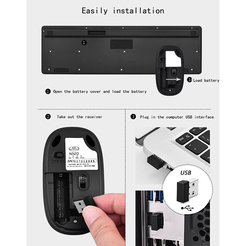 N520 Keyboard and Mouse Set, 2.4G Wireless Keyboard and Mouse, 104-Key Punk Retro Mechanical Feel Keyboard and Mouse
