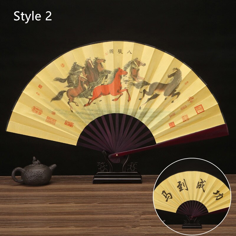 10 Inch Vintage Bamboe Fan Chinese Vouwen Zijde Doek Fan Patroon Art Craft Wedding Dance Hand Fan: Style 2