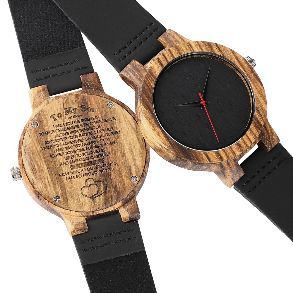 Reloj de madera con correa de cuero, grabado con palabras DIY para mi padre/hijo/novio/marido/mamá, el mejor ,: 6