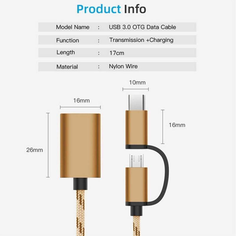 1Pc 2 In 1 Usb 3.0 Otg Adapter Kabel Type-C Micro Usb Naar Usb 3.0-Interface converter Voor Mobiel Opladen Kabel Lijn