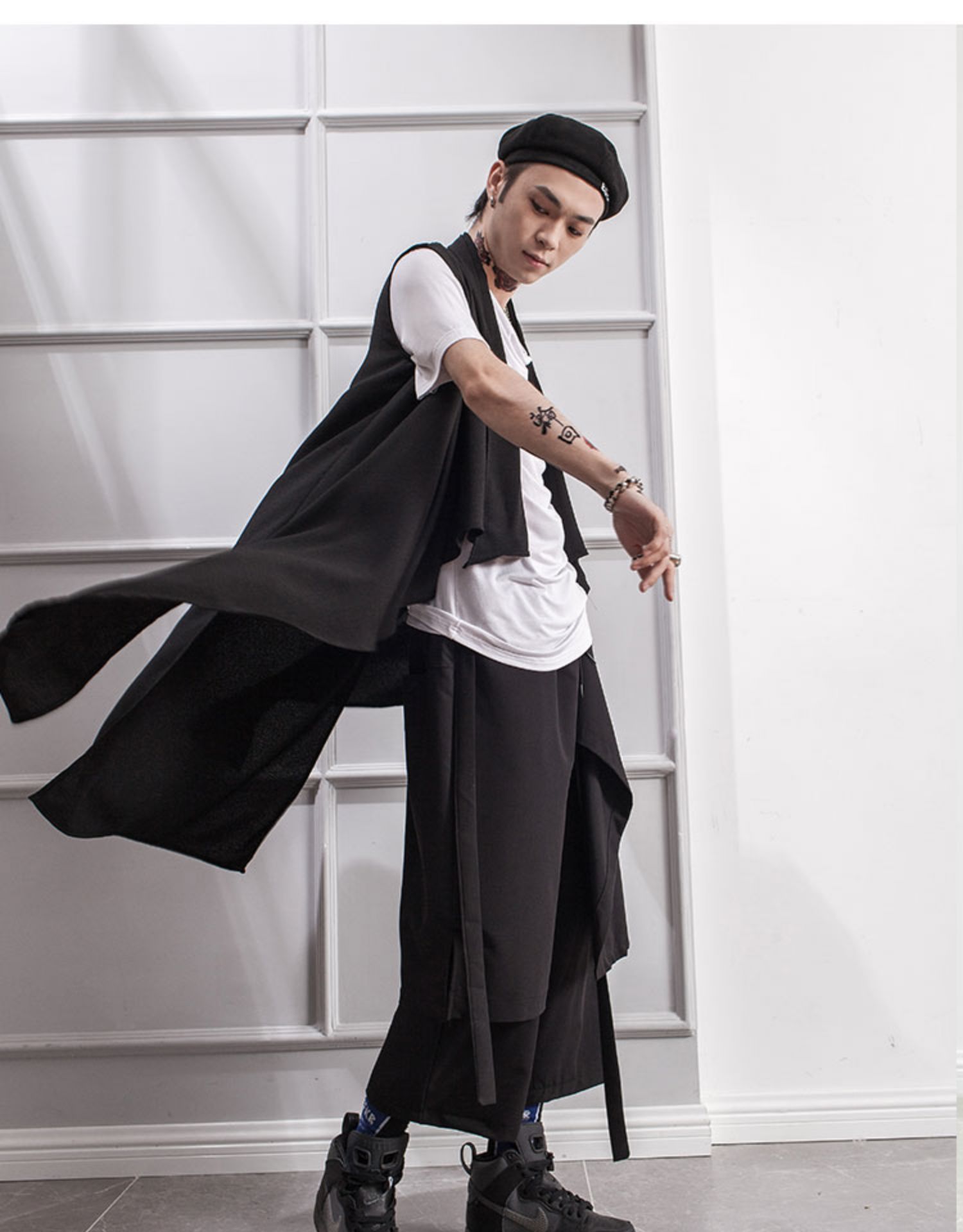 Korean mid summer long sleeveless vest bottom shirt loose youth thin spinning cardigan men