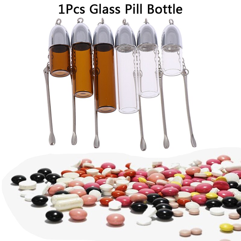 36/57/72mm Glass Pill Box With Metal Spoon Medicine Storage Container Dispenser Pill Case 1pc