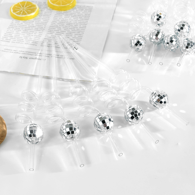 Pajitas de bola de discoteca con espejo de 6 piezas, decoración para de cumpleaños, boda, despedida de soltera, suministro para cóctel
