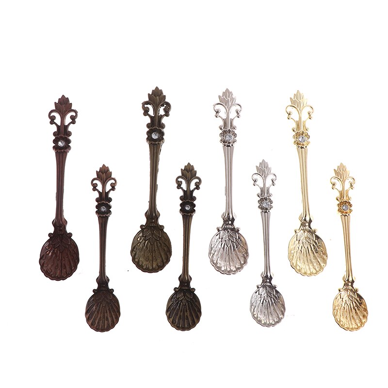 1 pz creativo Vintage ▾ in lega di zinco fiore foglia intaglio cucchiaio da cucina stoviglie posate per tè caffè cucchiai da dolce