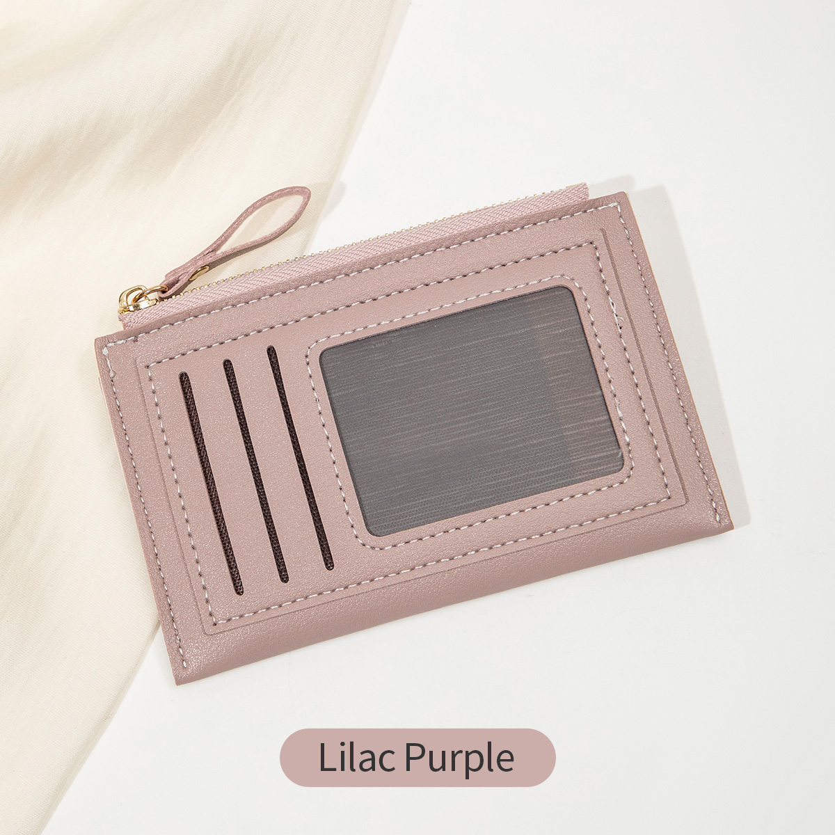 Minimalist ultra-thin coin wallet fashionable and portable PU leather wallet multifunctional credit card clip zipper card holder: Lavender