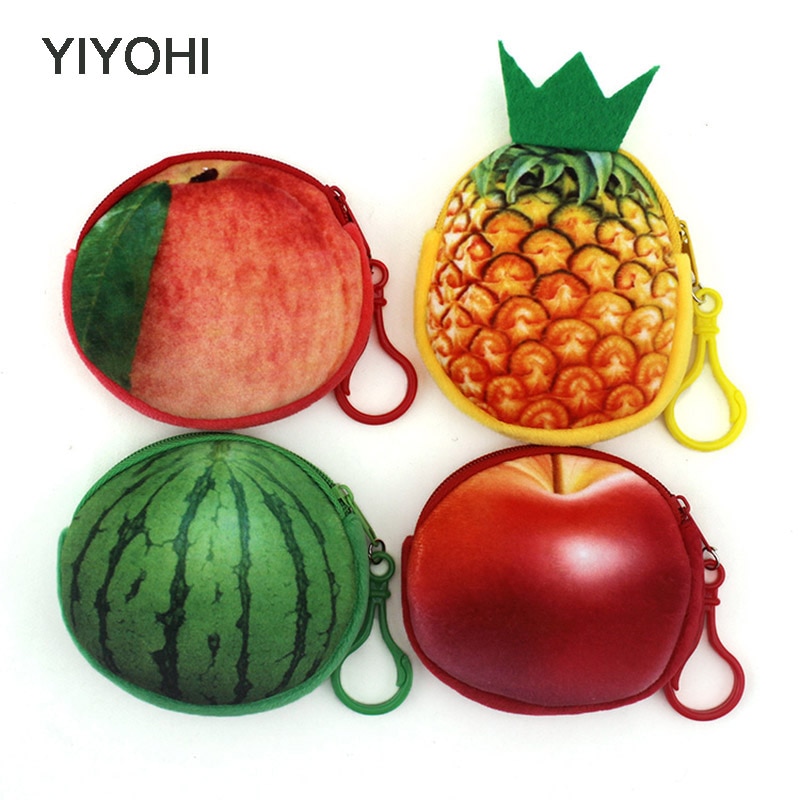 Yiyohi Zak Accessoires Portemonnees Portemonnee Dames 3D Afdrukken Vruchten Novelty Veranderen Leuke Kleine Zip Tas Met Sleutelhanger