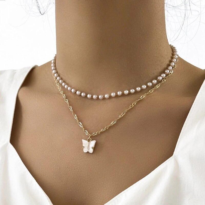 YWZIXLN 2021 Trend elegancka biżuteria ślubna duży naszyjnik z pereł dla kobiet moda biała sztuczna perła Choker naszyjnik N0179: Posrebrzane