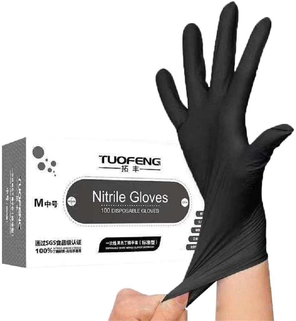 100Pcs Disposable Nitrile Gloves Powder Free Non Vinyl Latex Food Grade Household Acid and Alkali Resistant Gloves: Black / S