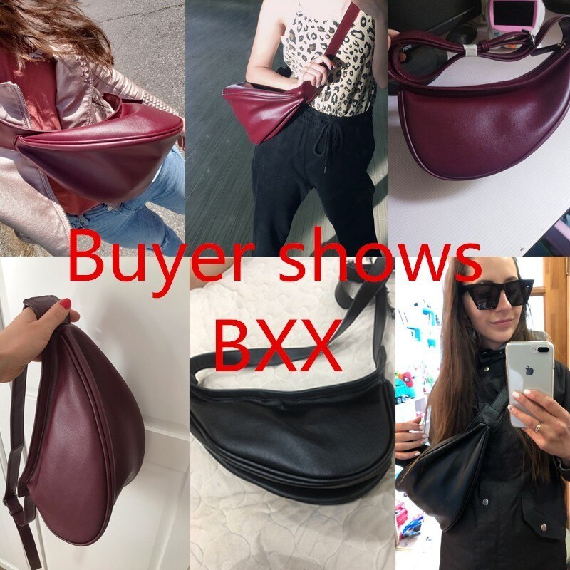 [Super aryob] printemps femme vin rouge noir couleur large simple sangle fermeture éclair demi-lune PU cuir marron tout Match LI812
