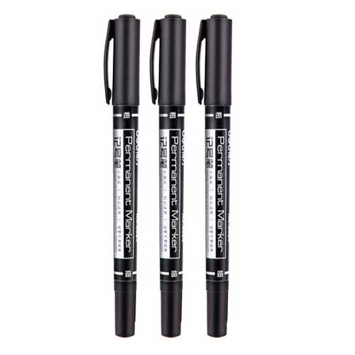 3 unids/set marcador permanente de doble punta negro/azul/rojo rotulador de punta fina impermeable para escuela suministros de oficina papelería para estudiantes: Negro