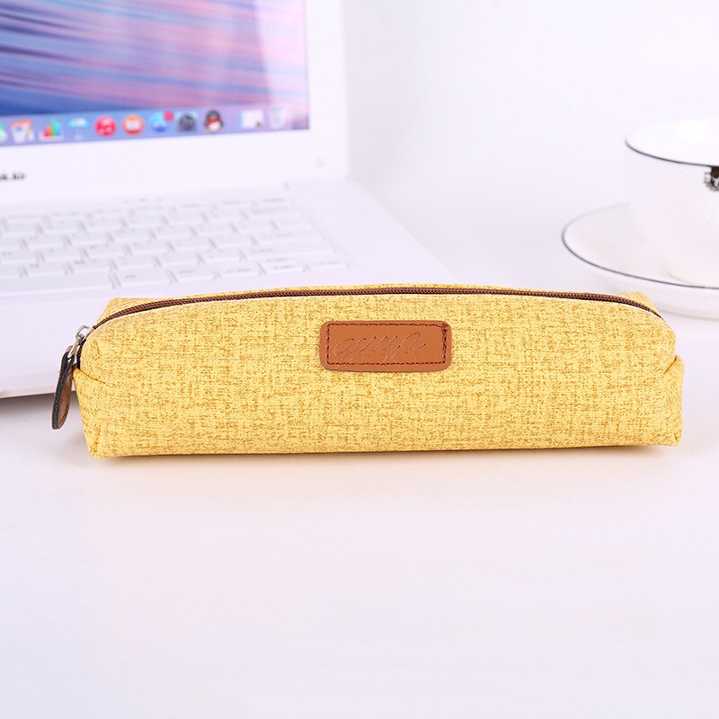 Etui student effen kleur imitatie schors etui kantoor school schrijfwaren tas opbergtas: Geel